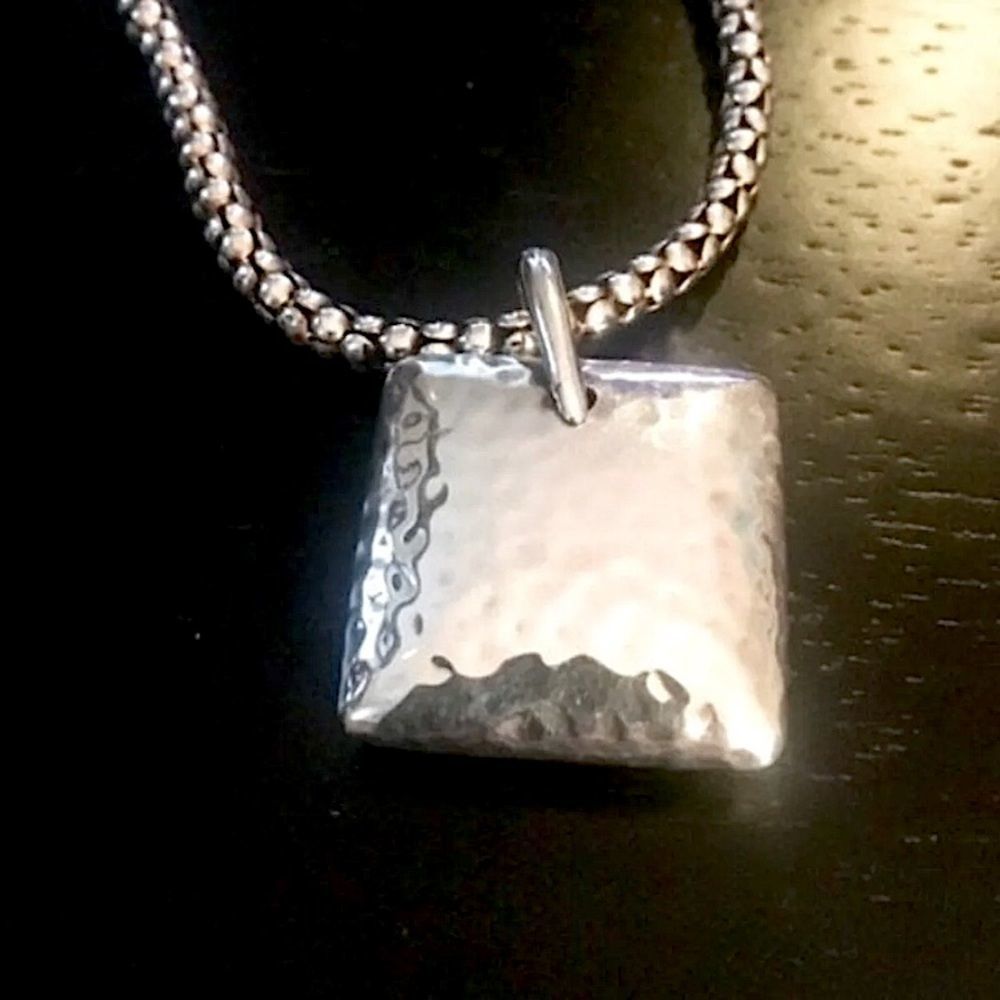 Silpada Sterling Silver Popcorn Necklace And Hammered Puffed Square Pendant 295$
